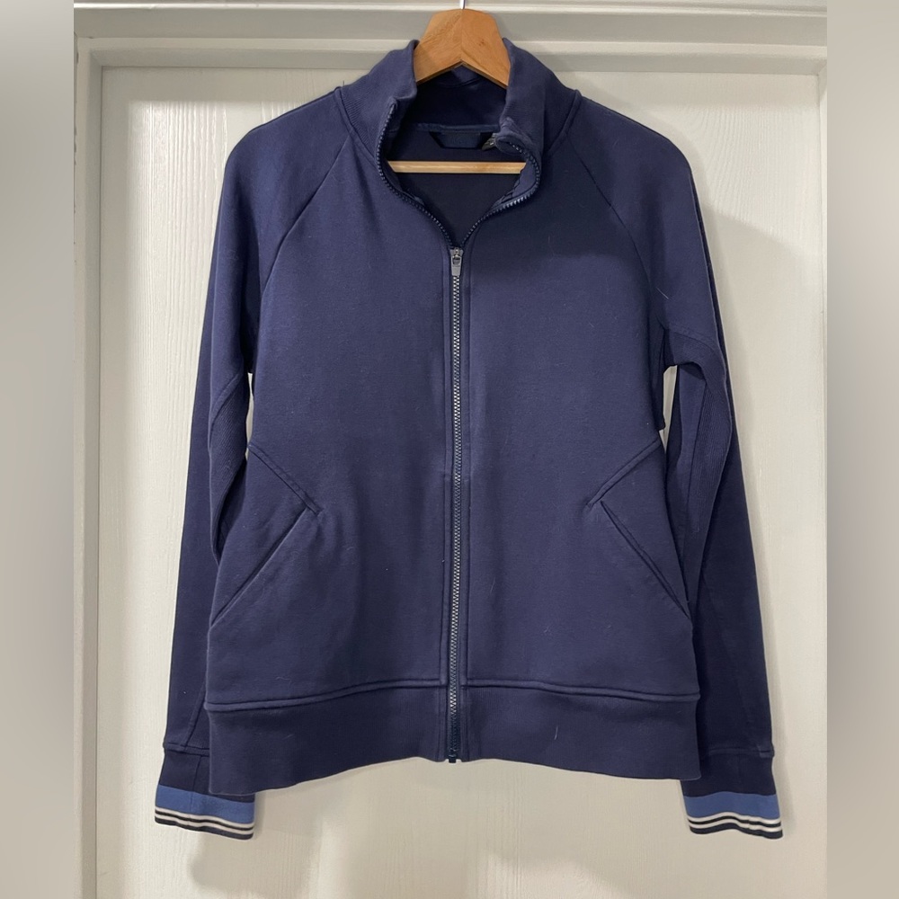 Athleta Zip Up Sweatshirt w Blue Sports stripe in M